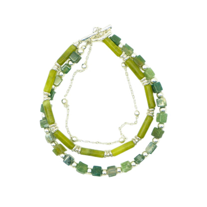 Moss Agate Jade Tibetan Silver Bracelet Stress Relief • Calm • Peace